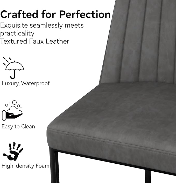 Bar Stools Set of 4, Faux Leather Counter Height Barstools, Upholstered Kitchen Counter Stools with Back and Stitching, 25.6" H Kitchen Island Stools Bar Chair, Metal Framed, Black Grey