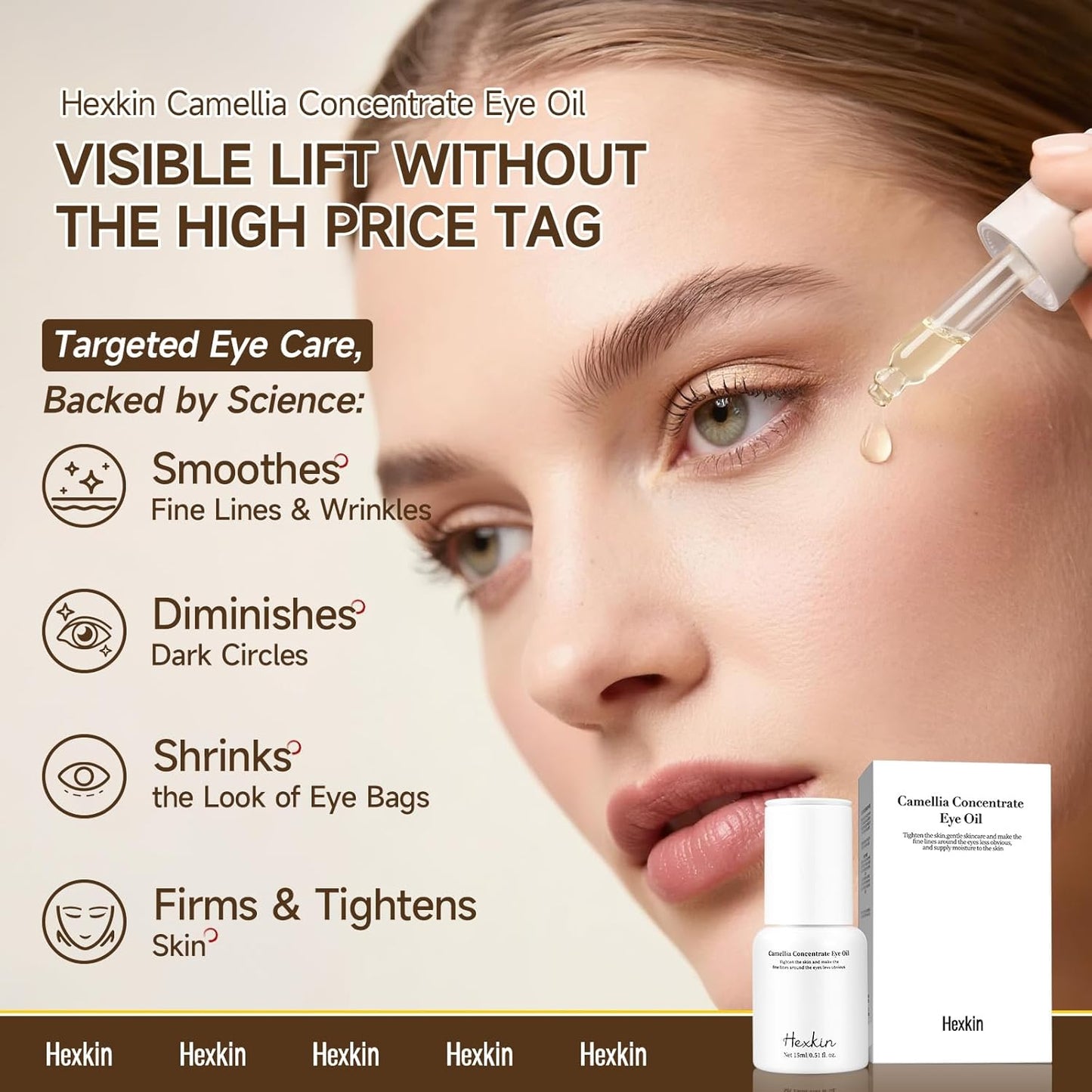 Camellia Concentrate Eye Serum Oil - 0.5 Fl Oz, Natural Dark Circle Treatment, Wrinkle Reduction, Brightens, Nourishes, Smooths Under-Eye, Dropper