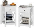 Treocho White Nightstand Set of 2, Modern X-Design Night Stand,Bedside End Table with Open Storage for Small Place,Bedroom