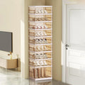 ELPHECO 9 Tier 18 Pairs Plastic Shoe Rack - Clear Foldable Shoe Organizer, Folding Entryway Shoe Cabinet, Collapsible Sneaker with Magnetic Doors, Stackable Shoe Shelf,Three-Sided Clear Shoe Box