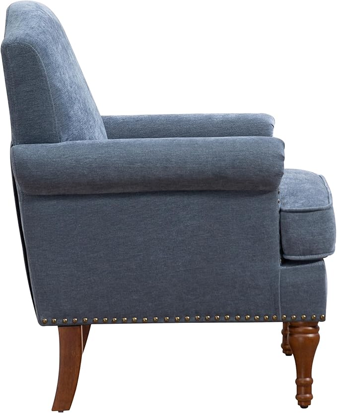 Ball & Cast Accent Chair with Nailhead Trim Armchair,Comfy Chenille Club Sofa Living Room Chairs w/Springs Cushions & Wood Legs,Traditional Single Couch for Bedroom,Farmhouse,Grey