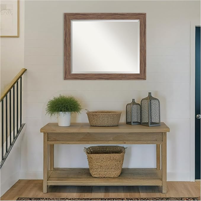 Amanti Art Brown Wall Mirror 27x33 Pia Medium Brown Rectangle Bathroom Mirror for Wall Decor Living Room, Large Casual Frame, Hangs Horizonally and Vertically, Bathroom Decor, Beveled Edge