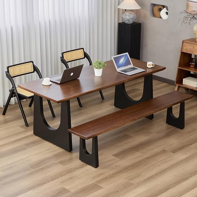 Wooden Executive Office Desk Computer Table Multi-Sized High Cost Performance Stylish Design Metal Legs Versatile Use for Office or Dining Casual Table (Walnut Color, 62.99in)