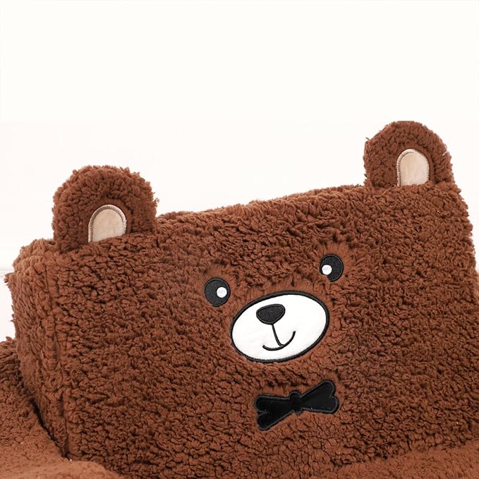 Kids Chairs for Toddler, 2-in-1 Toddler Soft Sherpa Couch Fold Out, Convertible Sofa to Lounger for Girls and Boys, Teddy Bear, Brown