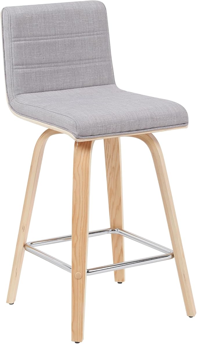 Vienna Modern Counter Height Swivel Bar Stool with Grey Upholstered Seat and Patterned Oak Wood Frame Set of 4