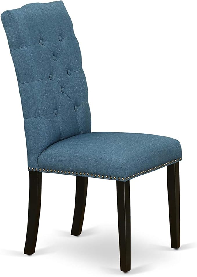 East West Furniture X627EL121-7 7 Piece Dining Room Table Set Consist of a Rectangle Kitchen Table with X-Legs and 6 Blue Linen Fabric Parson Dining Chairs, 40x72 Inch, Multi-Color