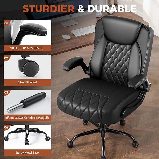COMHOMA Leather Office Chair Ergonomic Computer Gaming Chair with Comfy Back Support, Executive Mid-Back,Small Gmaing Chair with Adjustable Armrests, for Short People Use, Rolling Swivel for Adults