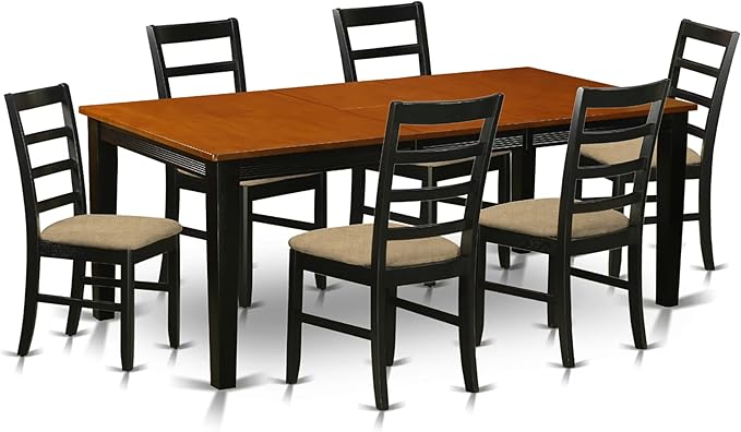 East West Furniture QUPF7-BCH-C 7 Piece Dining Table Set Consist of a Rectangle Dining Room Table with Butterfly Leaf and 6 Linen Fabric Upholstered Chairs, 40x78 Inch, Black & Cherry