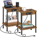 End Table with Charging Station,Small Side Table,2-Tier Nightstand with Storage Shelf,Sofa Bedside Table for Small Spaces in Living Room,Bedroom,Office,Easy Assembly,Rustic Brown
