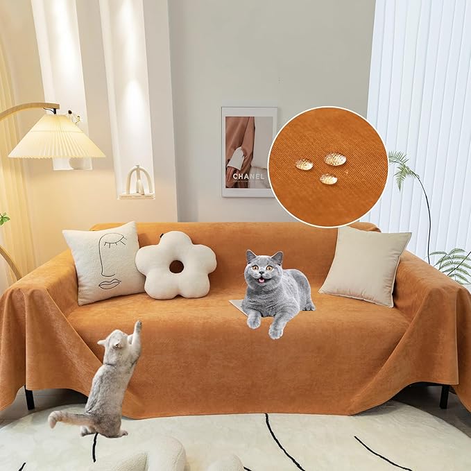 STACYPIK Waterproof Orange Couch Cover for Dogs, Washable Sofa Cover for 2 Cushion Couch, Anti-Cat Scratch Furniture Protector, Anti-Slip Pet Couch Protector,Tear Resistant Futon Cover-71X102IN