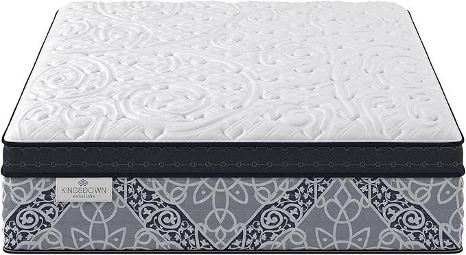 Kingsdown Passions Kelbrooke 16" Ultra Plush Euro Pillow Top Hybrid Mattress Full, Gel Memory Foam Layer Motion Isolation Quilted Top Premium Mattress