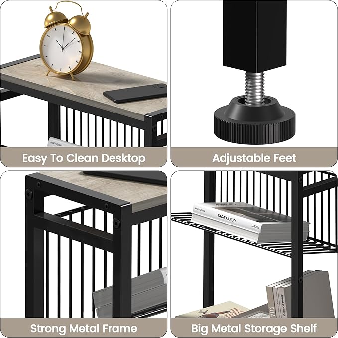 Small Side Table Set of 2 for Small Space, 3-Tier Narrow End Table with Magazine Holder, Slim Nightstand, Skinny Snack Couch Table in Living Room, Bedroom, Kitchen and Balcony (Greige)