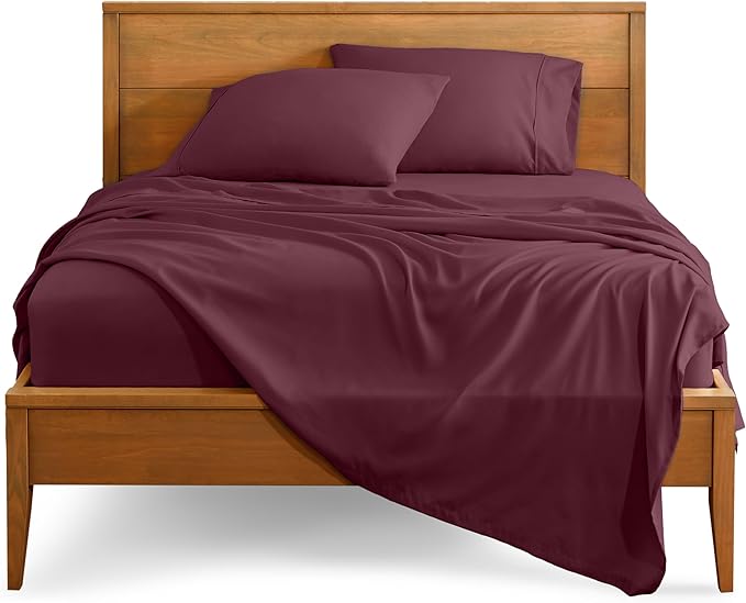Bare Home Ultra-Soft Split Head Flex King Sheet Set - Luxury 1800 - Hydro-Brushed - Deep Pockets - Easy Fit - 4 Piece Set - Bedding Sheets & Pillowcases (Split Head Flex King, Burgundy)