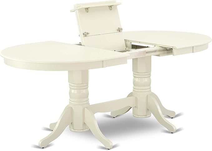 East West Furniture VAAD9-LWH-LC 9 Piece Kitchen Table & Chairs Set Includes an Oval Dining Room Table with Butterfly Leaf and 8 Faux Leather Upholstered Chairs, 40x76 Inch, Linen White