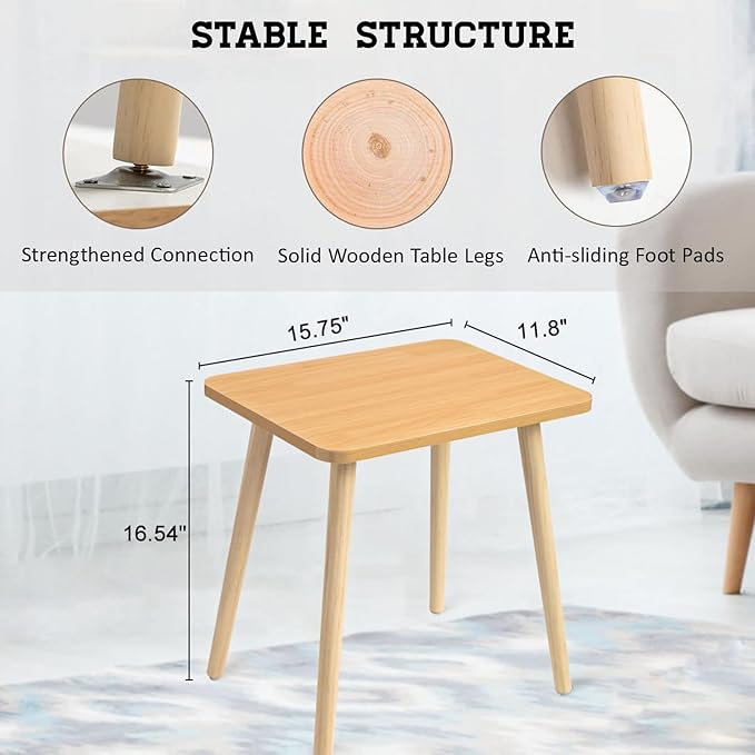 FORAOFUR Side Table, Modern End Table, Wooden Small for Living Room, Bedroom and Balcony, Rectangular Accent Table Home Decor, Easy Assembly
