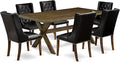 East West Furniture X777FO749-7 7 Piece Dining Room Furniture Set Consist of a Rectangle Dining Table with X-Legs and 6 Black Faux Leather Upholstered Chairs, 40x72 Inch, Multi-Color