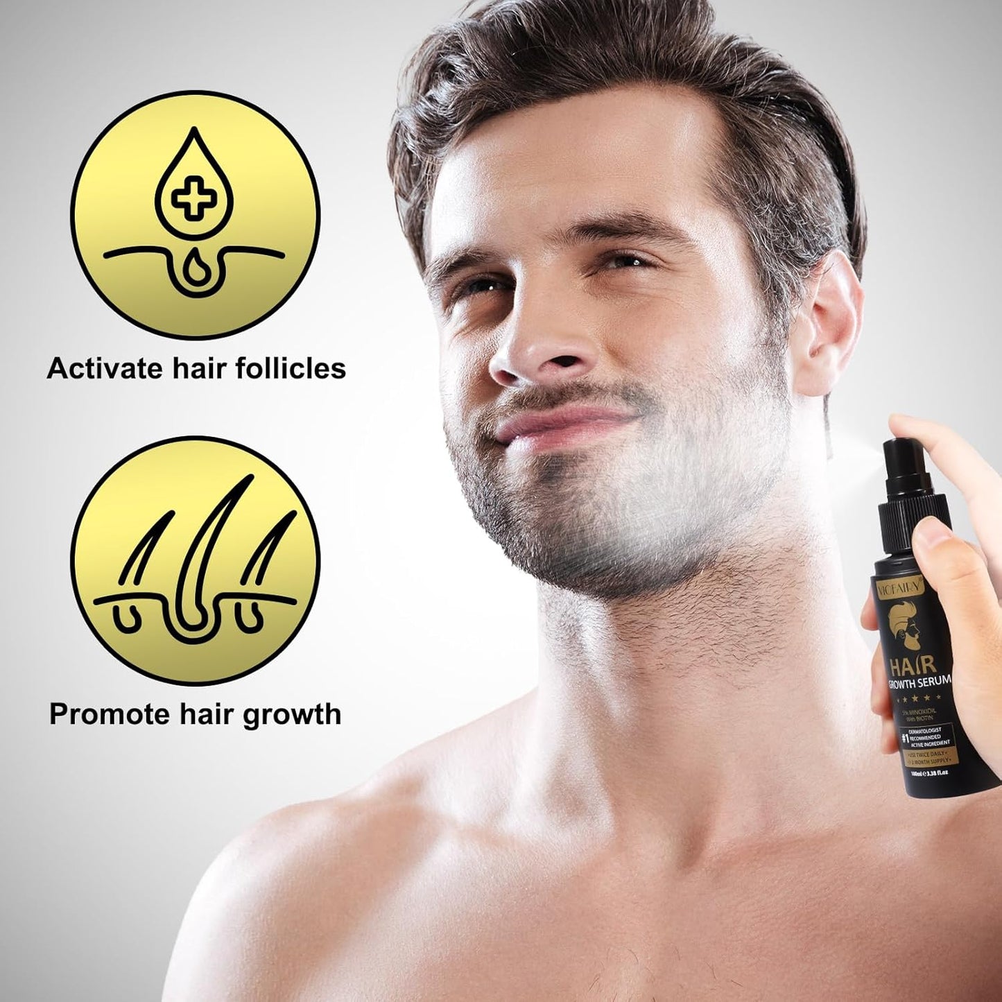 5% Minoxidil for Men Hair Growth Serum - Hair Regrowth Topical Spray Infused With Biotin - Thinning Hair and Anti Hair Loss Treatment Thicker Longer Fuller Healthier Hair 2 Month Supply