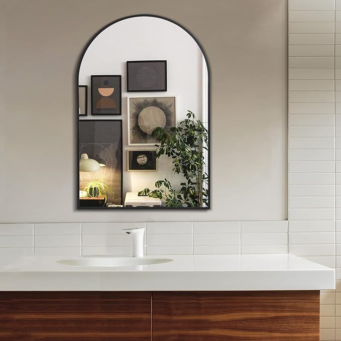 Arched Wall Mirror for Bathroom,Mirrors for Wall,24''x36'',Vanity Mirror for Bedroom Dresser, Entryway, Living Room, Metal Frame (36''x24'',Black)