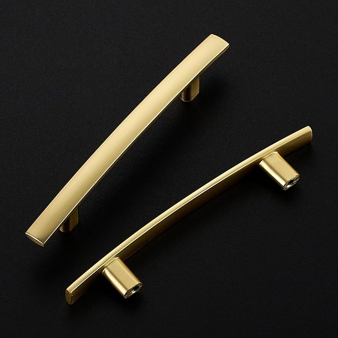 15 Pack Cabinet Handles 3.75" Hole Center - Curved Cabinet Pulls Brushed Brass Drawer Pulls for Kitchen Cupboard Solid Handles for Dresser Drawer Arch Closet Hardware
