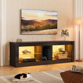 Bestier Modern TV Stand for 65 inch TV with LED Lights, High Gloss Entertainment Console Table with Storage Shelves for Living Room in Glossy Black
