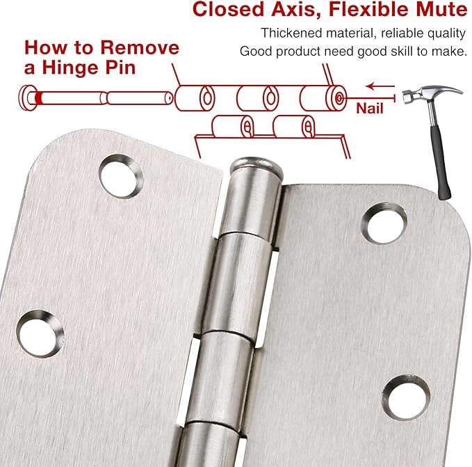 36 Pack Rounded Brushed Nickel Door Hinges 3.5 Inch x 3 ½" 5/8" Radius 3 1/2" Satin Hinge Flat Bifold Easy Install for Bed Room Pantry Clean Glass Glass French Interior Wood Doors,Table,Hardware