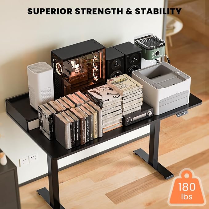 55x30 Inch Electric Standing Desk with Drawers & Widen Desktop, Thickened Desk Frame, Adjustable Height Sit Stand Up Table, Home Office Computer Desk with Cable Management, Classical Black