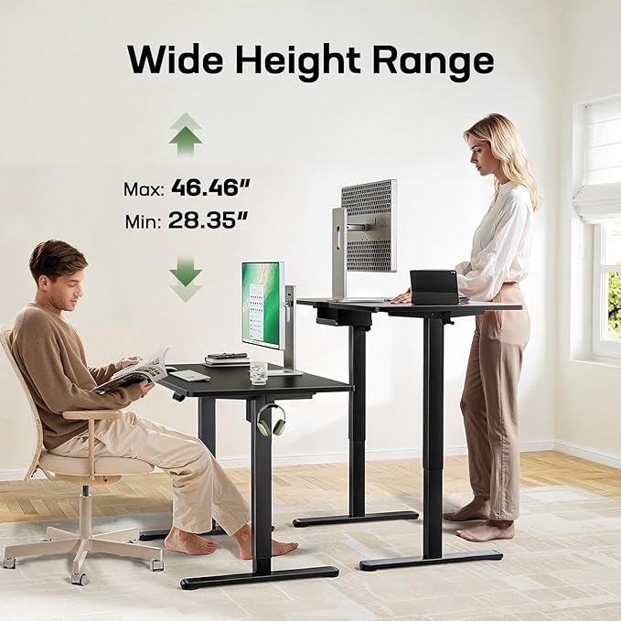 Marsail Electric Standing Desk with One-Piece Desktop,55 x 30 inch Height Adjustable Office Gaming Computer Desk with Deeper Tabletop,Home Office Stand up Desk with 4 Memory Presets, Desk for Bedroom