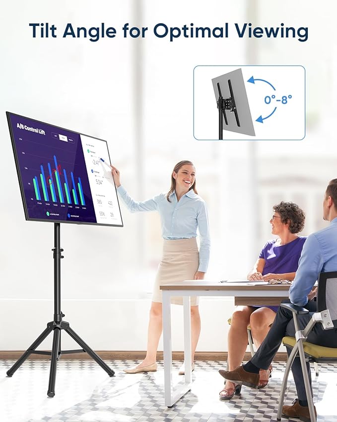 FORGING MOUNT Tripod Portable Floor TV Stand,Foldable Stand Height Adjustable for Portable Display Floor TV Stand 26-65" Flat Screen/Curved TVs, Holds Up to 77lbs