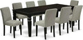 East West Furniture LGAB9-BLK-06 9 Piece Dining Room Furniture Set Includes a Rectangle Wooden Table with Butterfly Leaf and 8 Shitake Linen Fabric Parson Chairs, 42x84 Inch, Black
