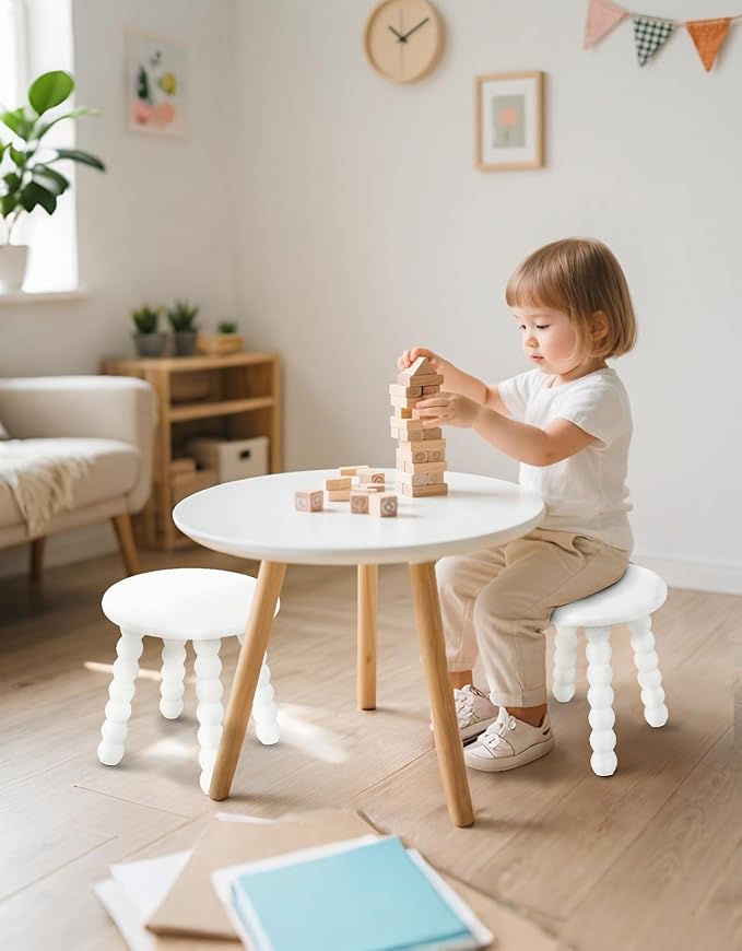 Masupu Solid Wooden Step Stool for Adults Kids, 11 inch Small Foot Stool, Non-Slip One Step Stool, Sturdy Foot Stool for Bathroom, Bedroom, Kichen, Plant Stand(White)