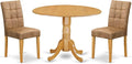 East West Furniture DLAS3-OAK-28 3 Piece Dining Table Set Includes A Wooden Table and 2 Brown Textured Polyester Fabric Mid Century Modern Chairs, Oak