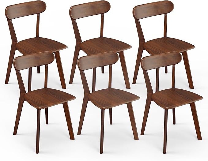 Solid Wood Dining Chairs Set of 6, Wooden Dining Room Chairs for Whole Family Use, Farmhouse Kitchen Chairs Set Suitable for Dining Room, Living Room, Walnut
