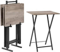 HOOBRO Folding TV Tray Tables, Set of 4 TV Trays with Storage Rack, Industrial Side Table for Eating at Couch, Foldable Snack Table for Small Space, Easy Assembly, Greige and Black BG50BZ01
