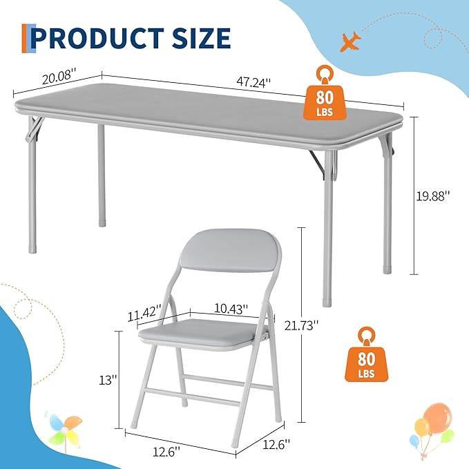 IDEALHOUSE 7 Piece Folding Kids Table and Chairs Set, Children Activity Table and Chairs Set for Dining Room,Daycare,Classrooms
