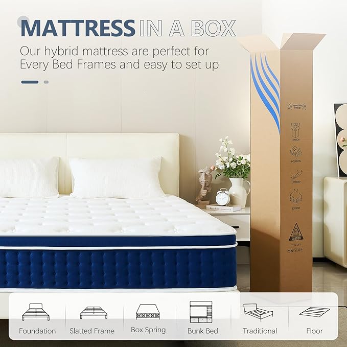 Twin Mattress, 12 Inch Hybrid Mattress in A Box, Gel Memory Foam and Pocket Coils Innerpring Mattresses with Ergonomic Design, Pressure Relief and Support, CertiPUR-US, 39"*75"*12"
