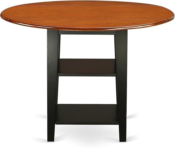East West Furniture SUNI5-BCH-LC 5 Piece Dining Table Set for 4 Includes a Round Kitchen Table with Dropleaf & Shelves and 4 Faux Leather Kitchen Dining Chairs, 42x42 Inch, Black & Cherry