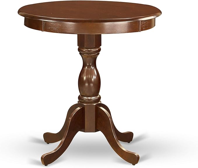East West Furniture ESEN3-MAH-18 3 Piece Dinette Set for Small Spaces Contains a Round Dining Table with Pedestal and 2 Dark Coffee Linen Fabric Upholstered Chairs, 30x30 Inch, Mahogany
