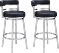 Armen Living Madrid 26" Seat Height Swivel Modern Black Faux Leather and Brushed Stainless Steel Bar Stool for Kitchen Island Counter, Set of 2