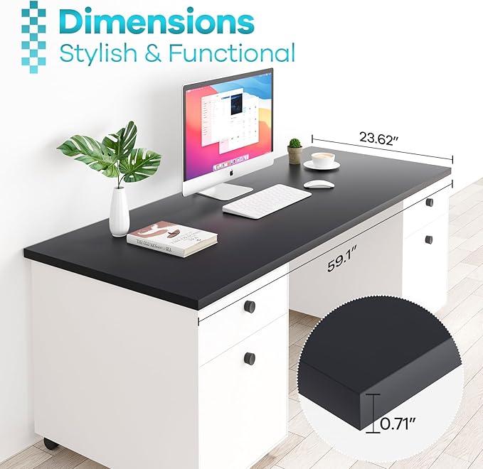 Kaboon Black Table Top 23.62" D x 59.1" W, Solid One-Piece Desktop, Universal Wood Countertop, Reversible Laminate Top, Double Desks, L-Desk DIY, for Home and Commercial