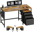 Ｍａｉｈａｉｌ Maihail Computer Desk with Drawers, 47 Inch Desk with 2 Drawers and Shelves, Office Table with Storage, Home Office desks, Metal Frame for PC Laptop, Rustic Brown