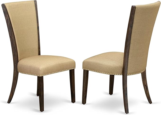 East West Furniture V797VE703-9 9 Piece Dining Room Table Set Includes a Rectangle Kitchen Table with V-Legs and 8 Brown Linen Fabric Parsons Dining Chairs, 40x72 Inch, Multi-Color