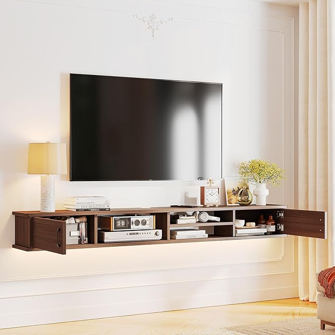 Floating TV Stand,78'' Wall Mounted TV Console,Floating TV Shelf,Wall TV Cabinet,Floating Entertainment Shelf,Walnut