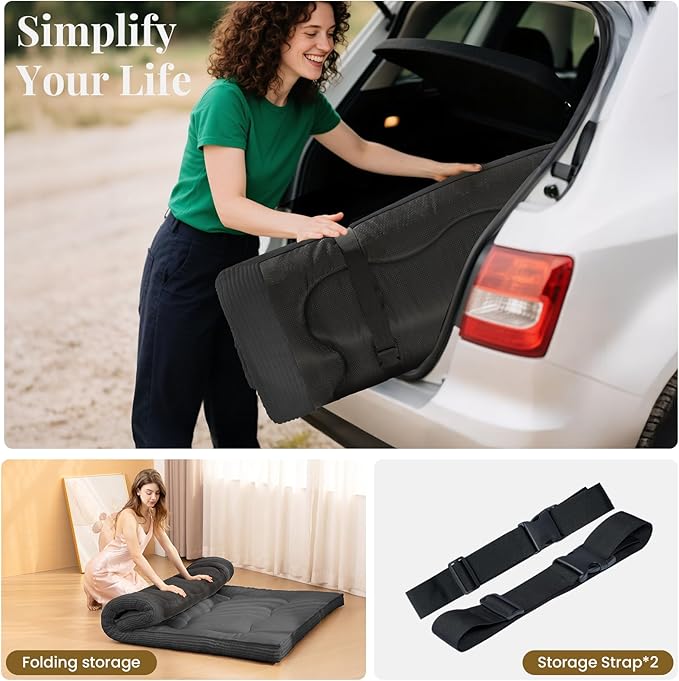 Japanese Floor Mattress, 4" Thicken Futon Mattress Full Size Sleeping Pad, Corduroy Foldable Floor Pad, Roll Up Tatami Mat for Adults Guest Room Bedroom, Grey