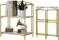 Crofy No Assembly Folding Bookshelf for Living Room, 2 Tier Gold Collapsible Book Shelf for Home Office, Portable Bookcase Storage Organizer