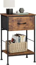 WLIVE Nightstand, Bedside Side Table for Bedroom, Dorm with Steel Frame, Night Stand End Table with Fabric Storage Drawer, Easy Assembly, Rustic Brown Wood Grain Print, 11.73''D 15.67''W 25.03" H