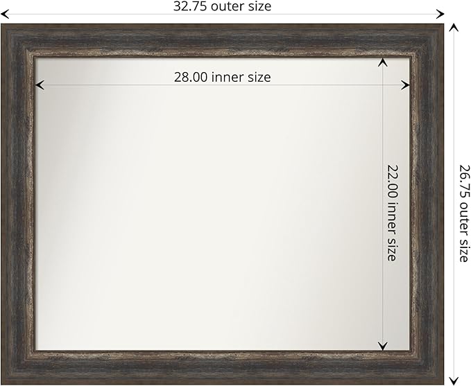 Amanti Art Brown Bathroom Mirror for Over Sink, 27x33 Alta Rustic Char Rectangle Vanity Mirror, Large Country Rustic Frame, Hangs Horizonally and Vertically, Bathroom Wall Decor, Non-Beveled Edge