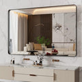 WEER 55X36 Inch Black Metal Framed Bathroom Mirror, Black Bathroom Vanity Mirror Farmhouse, Rounded Rectangular Matte Black Wall Mirrors, Tempered Glass, Anti-Rust (Horizontal/Vertical)