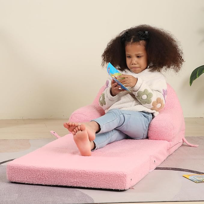 Foldable Kids Sofa, Comfy Rainbow Toddler Couch with Tri Folding Foam Cushions, Comfy Couch for Kid Age 18 Months and Up