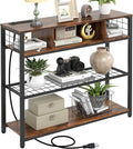 Console Tables with Charging Station, 4 Tier Narrow Sofa Tables with Storage Shelves, Entryway Tables with Outlet and USB Ports, Behind Couch Table for Living Room Hallway, Rustic Brown