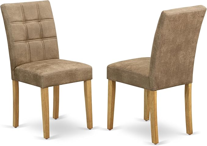 East West Furniture VAAS9-OAK-28 9 Piece Mid Century Modern Dining Table Set Contain A Dining Table and 8 Brown Textured Polyester Fabric Modern Chairs, Oak